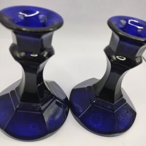 Vintage Libbey Cobalt Blue Worthington Panel Taper Candle Holders 4"